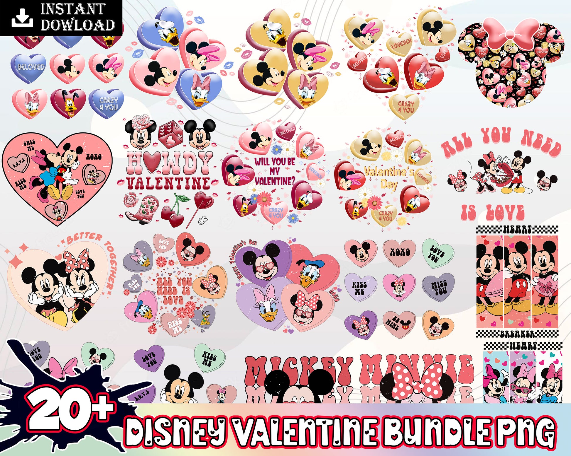 Mickey couple all you need is love bundle png, valentines day xoxo png