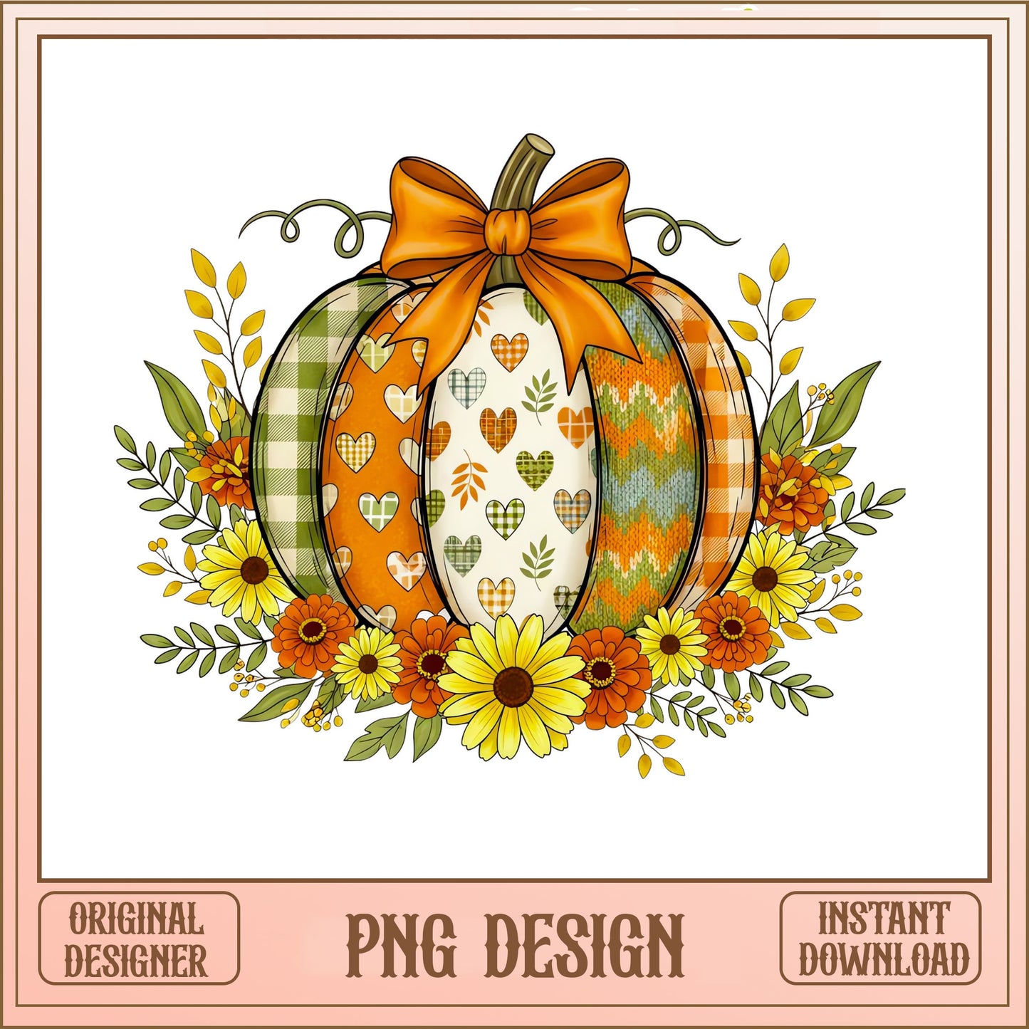 Floral Pumpkin PNG Sublimation Design, Fall Autumn PNG, Thanksgiving PNG