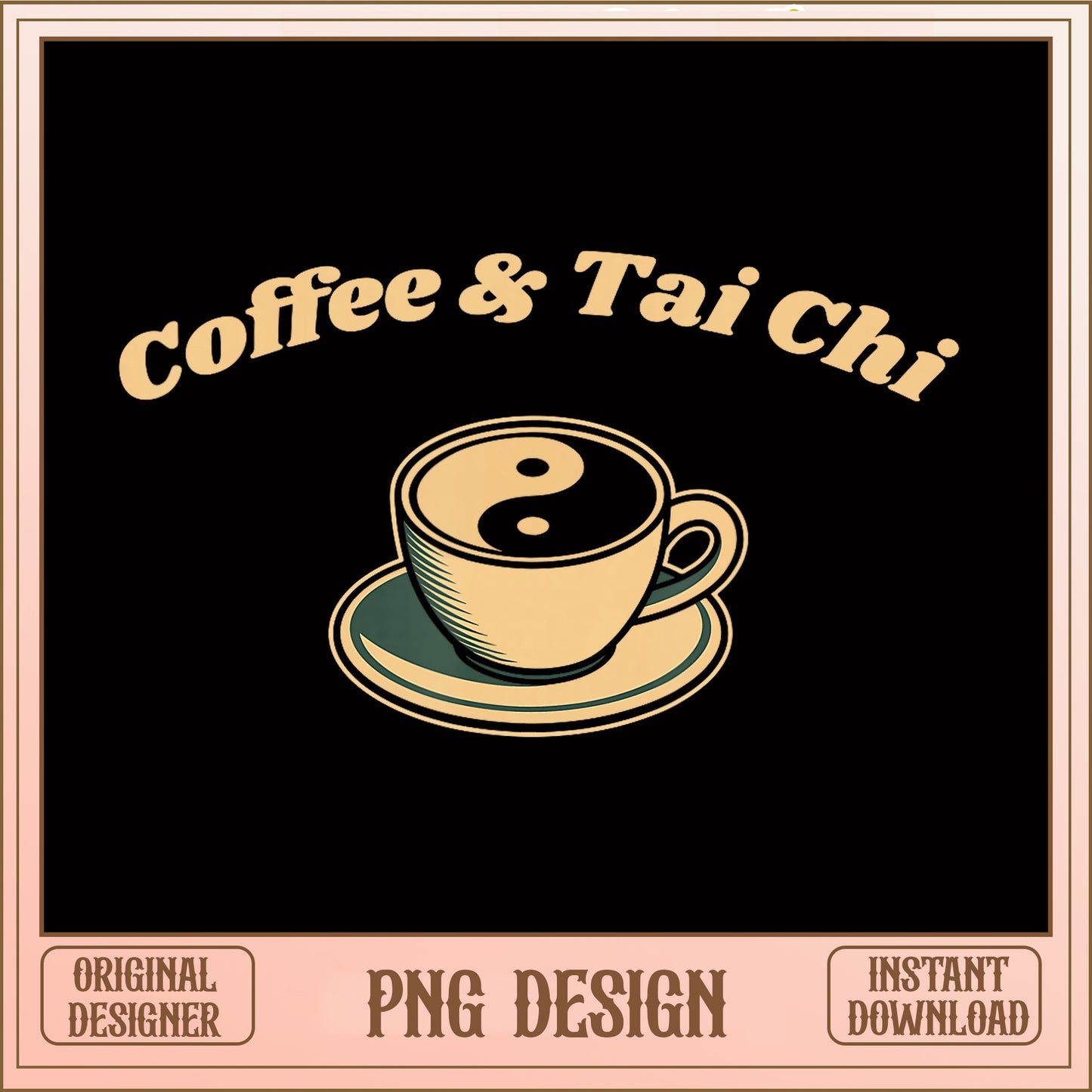 Coffee And Tai Chi PNG, Yin Yang Coffee Cup PNG, Retro PNG