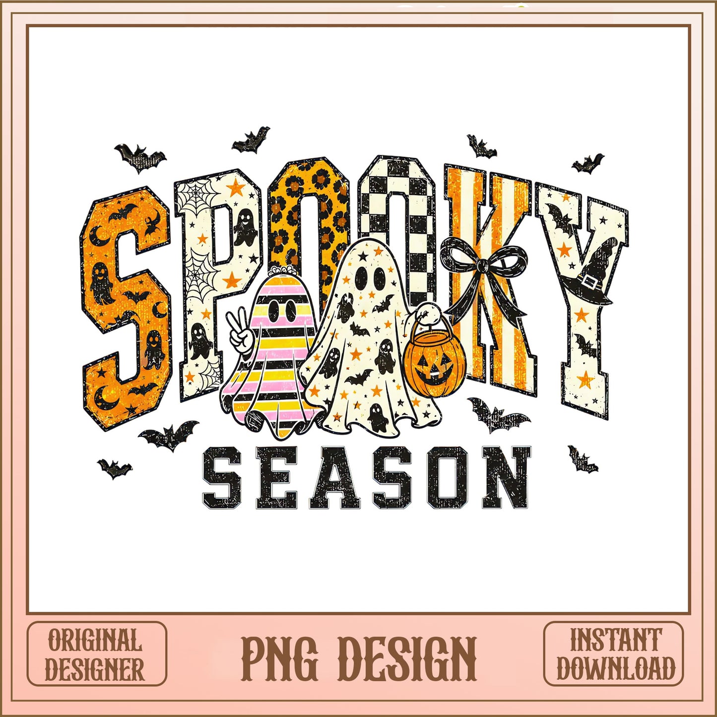 Retro Spooky Season Ghost PNG, Halloween Leopard PNG, Pumpkin PNG