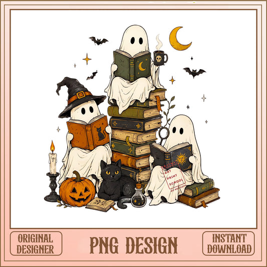 Halloween Ghost Reading Books PNG, Spooky Ghost Book PNG, Halloween PNG