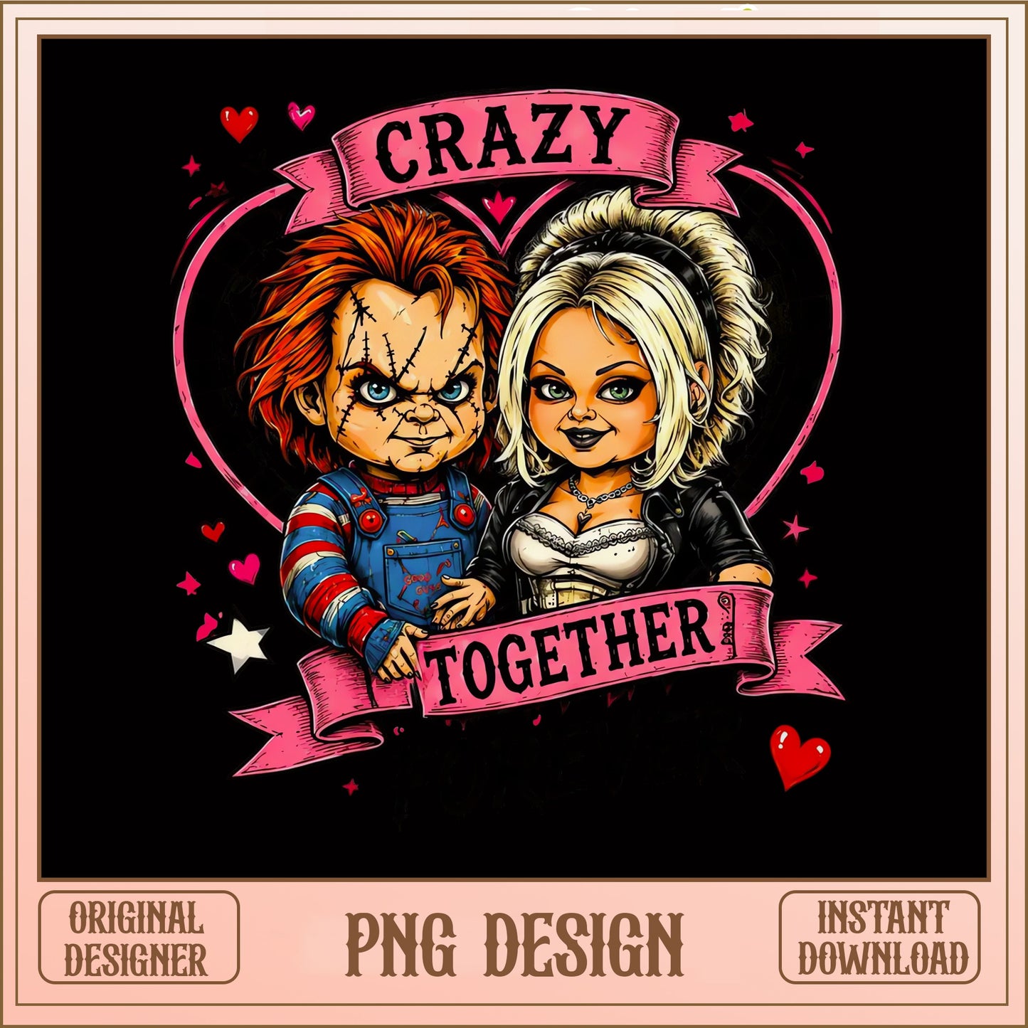 Chucky And Tiffany Crazy Together PNG, Valentine Horror PNG, Horror Couple PNG