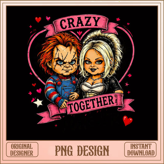 Chucky And Tiffany Crazy Together PNG, Valentine Horror PNG, Horror Couple PNG