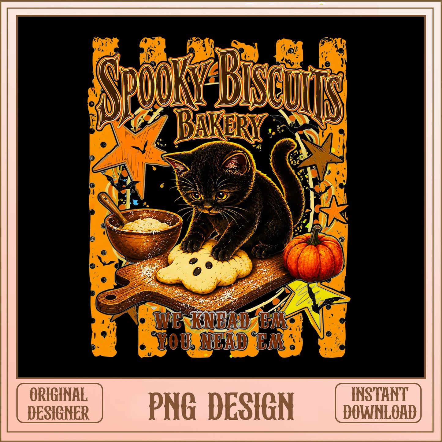 Spooky Biscuits Bakery Black Cat PNG, Halloween PNG, Funny Cat PNG
