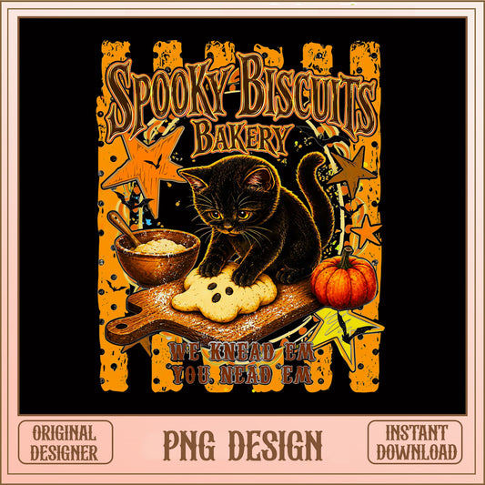 Spooky Biscuits Bakery Black Cat PNG, Halloween PNG, Funny Cat PNG