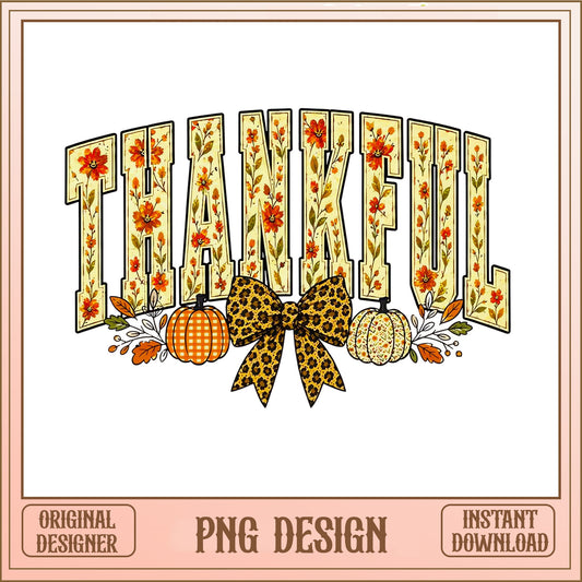 Thankful Pumpkin Leopard Bow PNG, Thanksgiving PNG, Fall PNG