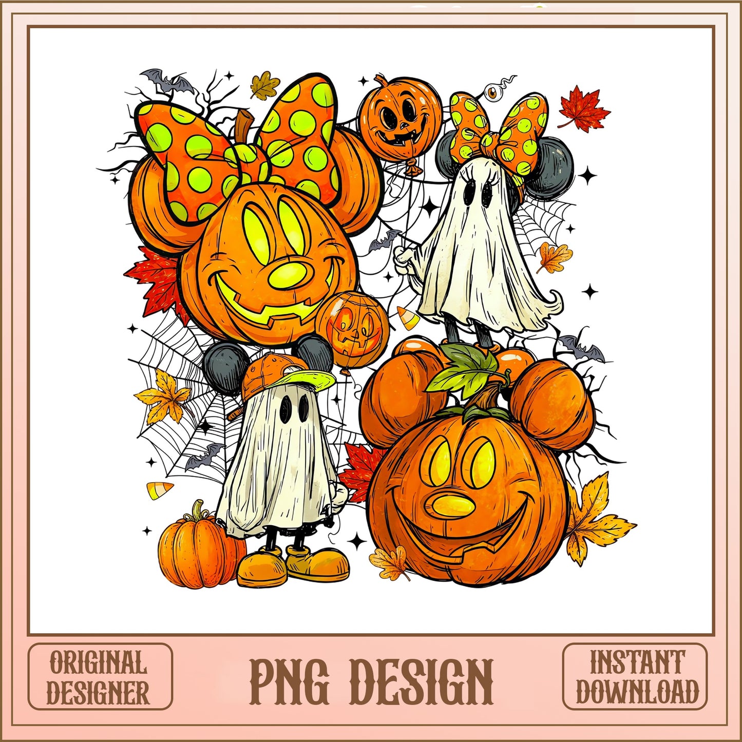 Disney Halloween Pumpkin PNG, Mickey Minnie Ghost PNG, Retro Halloween PNG