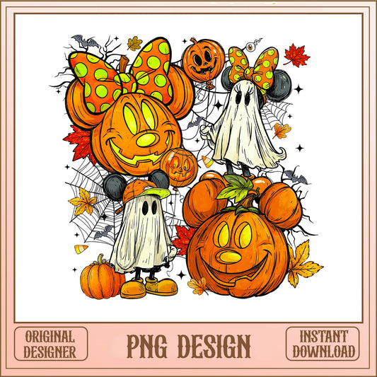 Disney Halloween Pumpkin PNG, Mickey Minnie Ghost PNG, Retro Halloween PNG