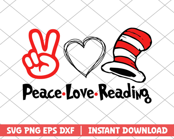 Peace love reading dr.seuss svg 