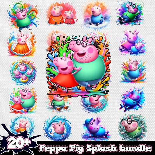 Pepa pig characters watercolor design bundle png, pepper pig​ png