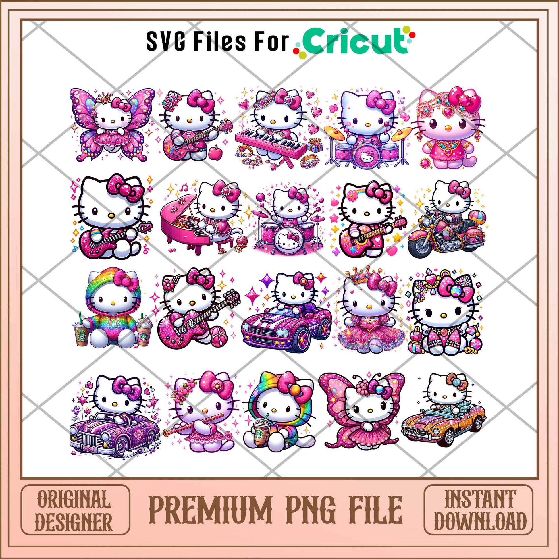 Pink Hello Kitty art PNG bundle, Hello Kitty cute Chibi bundle