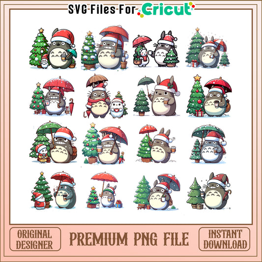 Santa totoro with christmas tree bundle png, totoro christmas​ png