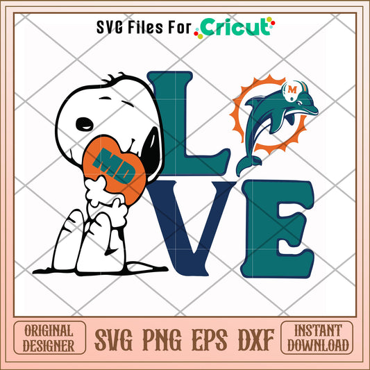 snoopy love Miami Dolphins svg, snoopy svg, new nfl svg