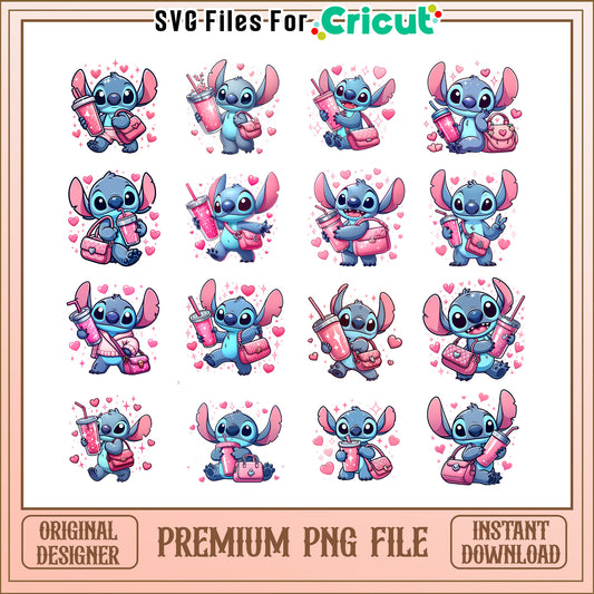 Disney stitch love bundle png, disney stitch valentine​​​ png