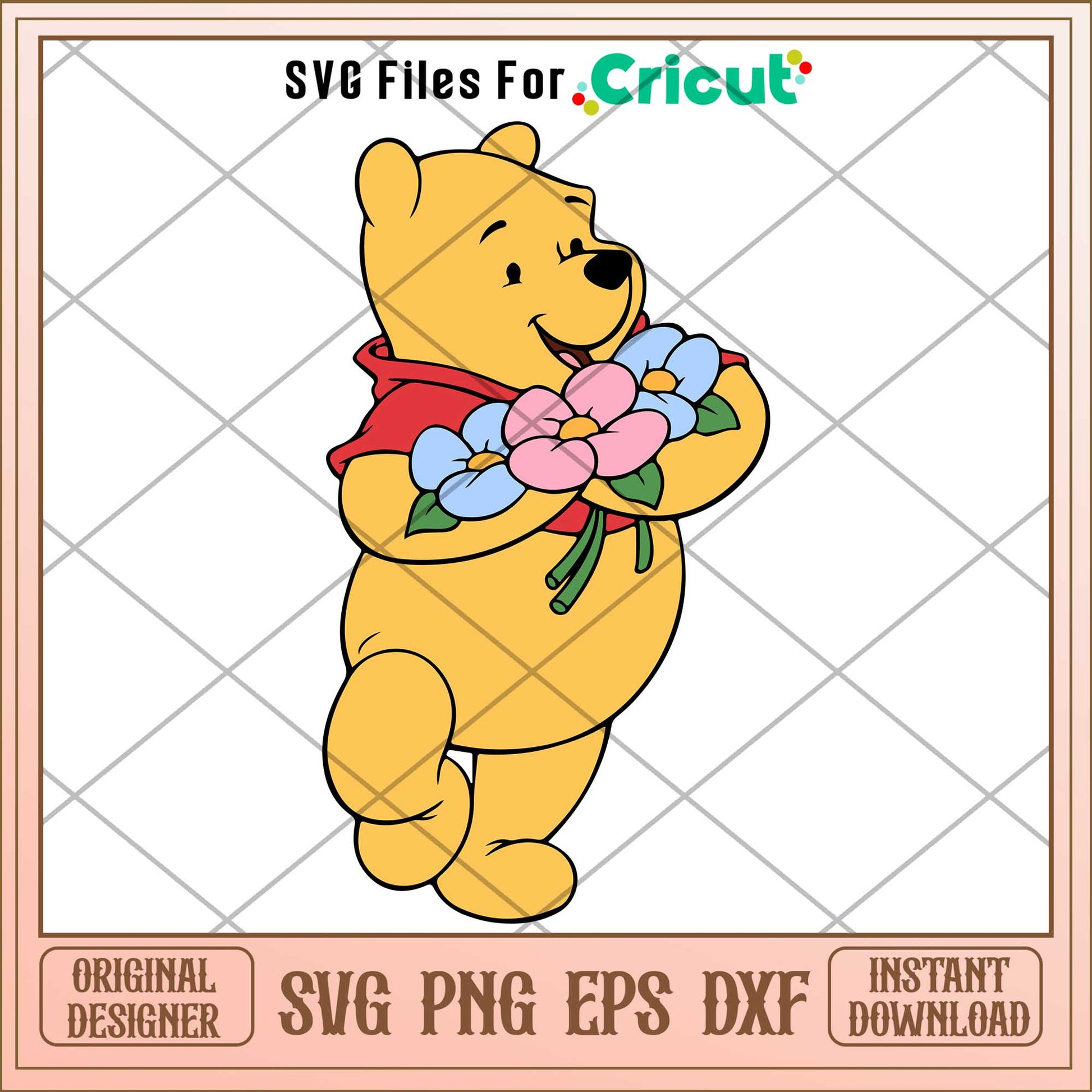 winnie the pooh flowers design svg, Winnie the pooh character svg, Digital Download